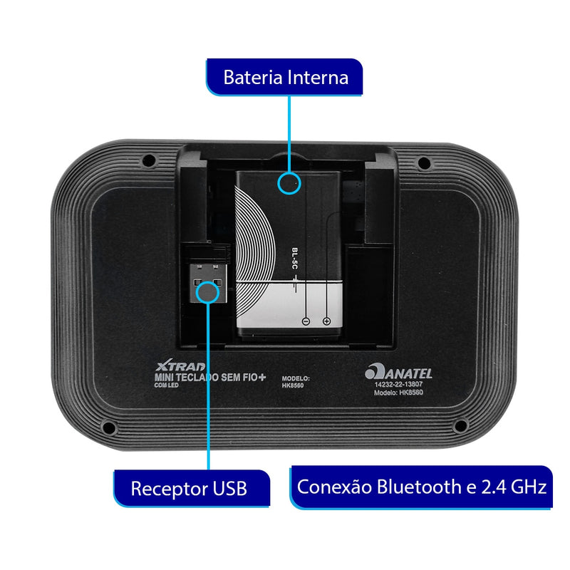 Mini Teclado Controle Bluetooth Sem Fio 2.4GHz Iluminado Para Smart